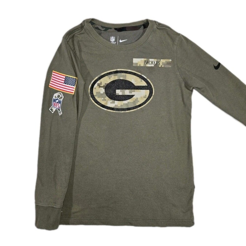 Boys Nike DriFit Greenbay Packers Long Sleeve Salute To Service Shirt Small 8/10